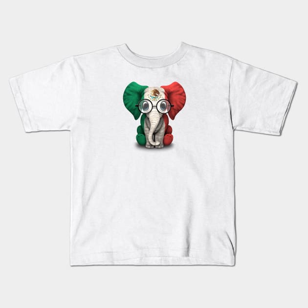 Baby Elephant with Glasses and Mexican Flag Kids T-Shirt by jeffbartels